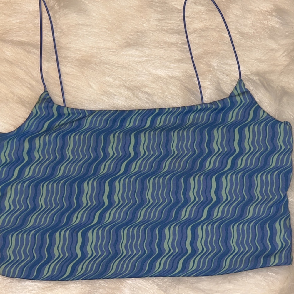 Blue and green patterned tank top. Size medium.